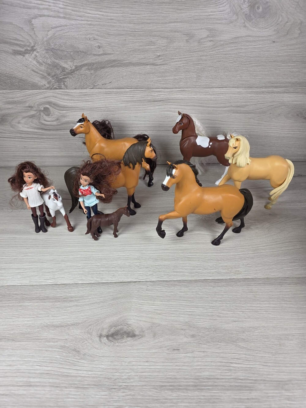 Mattel Spirit Riding Free Doll and Horse Lot (2 Dolls, 6 Horses, Figures) SU63